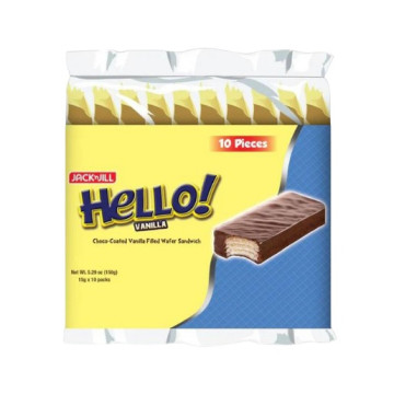 Jack n’ Jill Hello 巧克力塗層香草奶油夾心餅乾（10入×15公克)