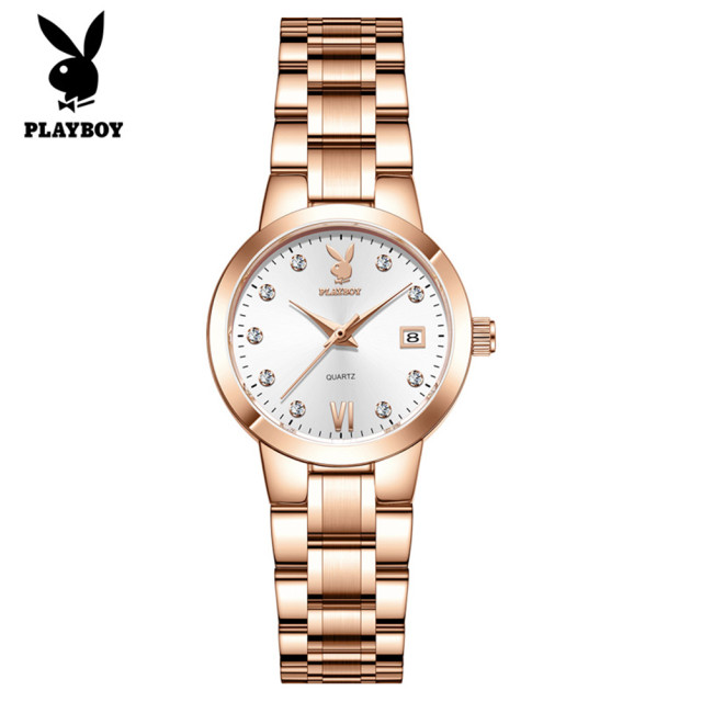 PLAY BOY 復刻浪漫經典女錶(玫瑰金+白)